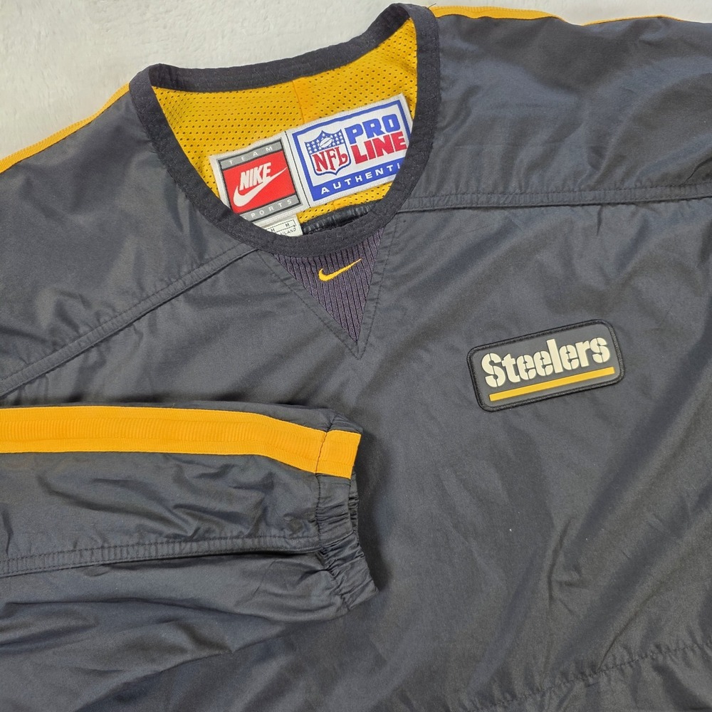 VTG Nike Team NFL Pro Line Pittsburgh Steelers Windbreaker Pullover Black Sz med